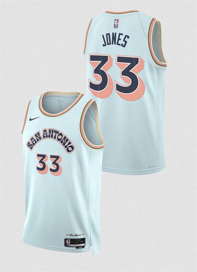 Mens San Antonio Spurs #33 Tre Jones Light Blue 2024-25 City Edition Stitched Jersey Dzhi->san antonio spurs->NBA Jersey